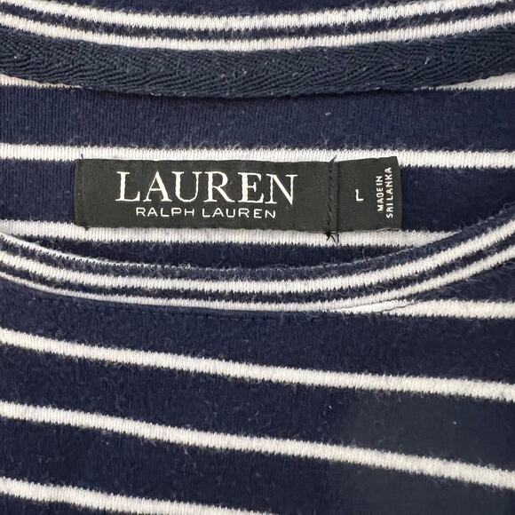 Lauren Ralph Lauren Womens Knit Top Large Navy White Striped LRL Logo - Picture 4 of 6